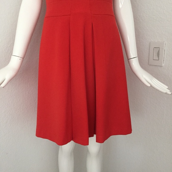 tracy reese coral red fit flare pleated dress - Picture 3 of 6